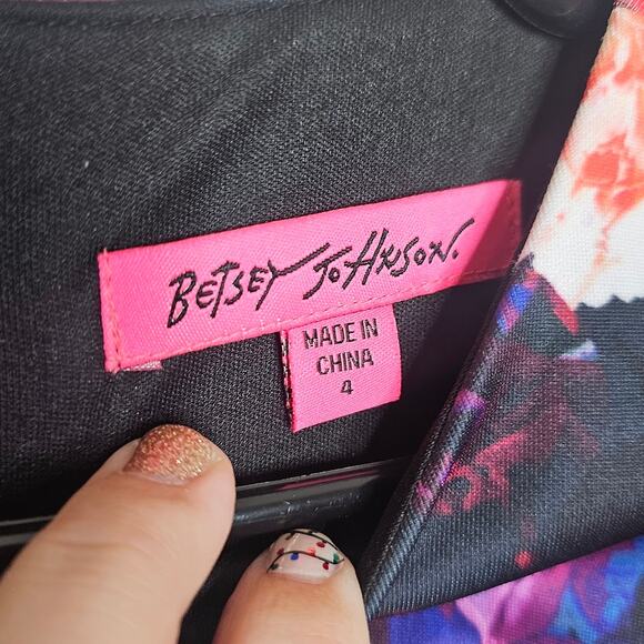Betsey Johnson Floral print cap sleeve sheath dress Women's size 4 blue pink - Picture 4 of 7